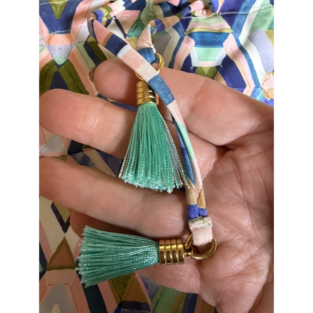 La Blanca Kimono Short Swim Cover Up~OS~Blue Geometric Drawstring Waist Tassels - Picture 9 of 10